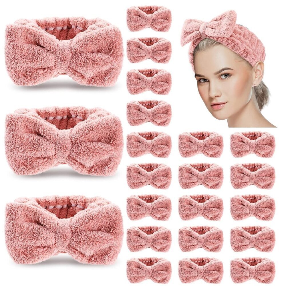 Spa Headbands Set Of 20 Foam Pink Makeup Hair Wraps For Facial And Spa